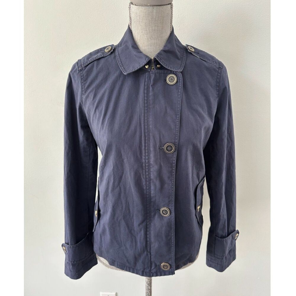 Nautica Women's Navy Blue Utility Jacket Military Style Button Zip Front Small
